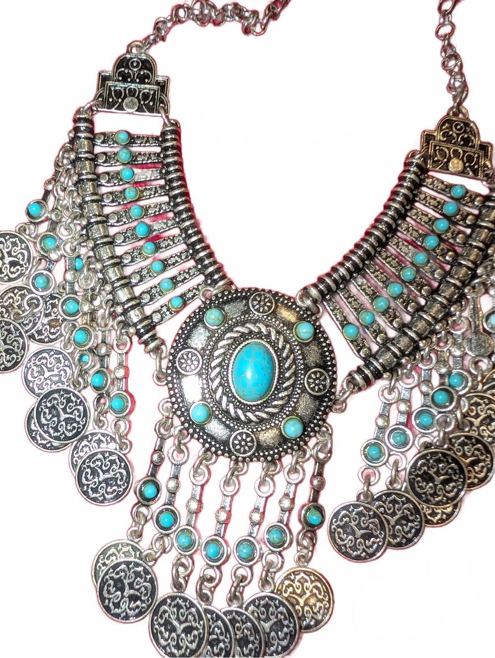 Bohemian Style Statement Necklace with Coin Charms